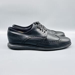 Cole Haan Shoes Men 12 Black Leather Original Grand Wingtip Oxford Slip On Dress